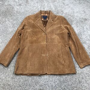 Suede Leather Jacket Womens Large Beige Tan Blazer Coat Ladies Shaver Lake